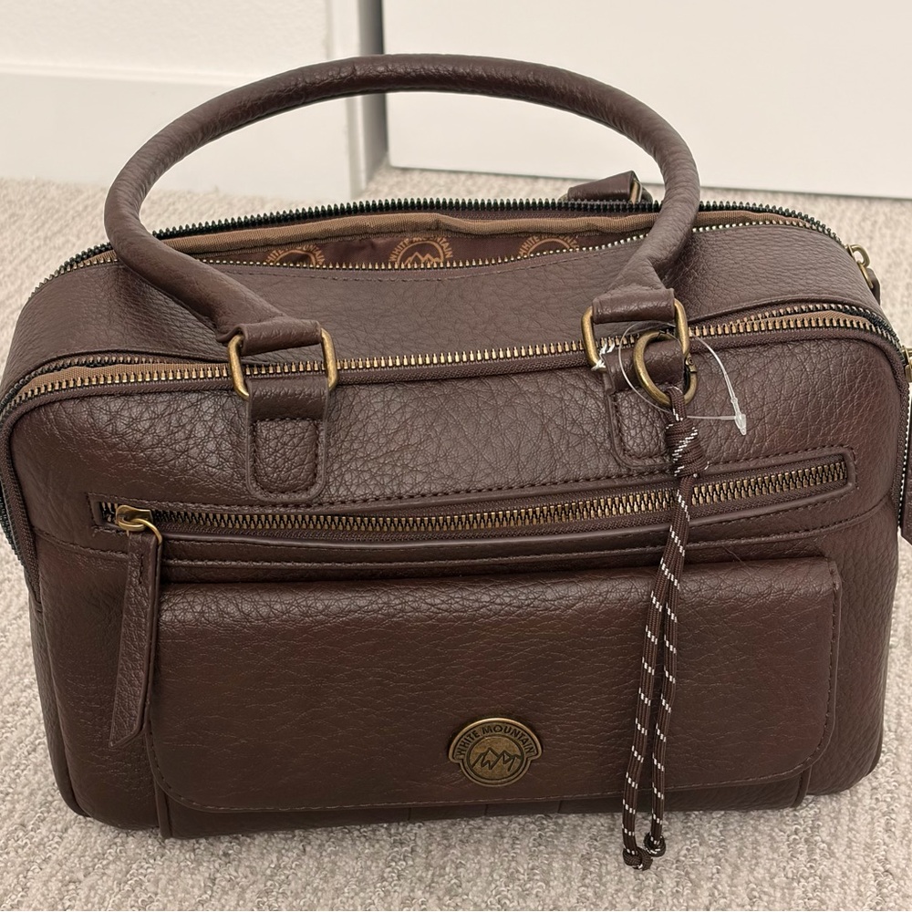 Brown Leather Handbag with Gold Accents